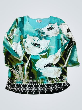 JM Collection Petite Floral Print Langarm-Oberteil