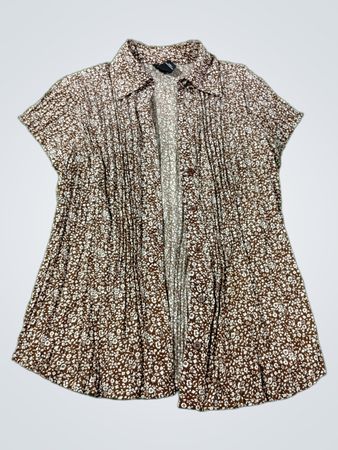 east5th Petite braunes Floralprint-Falten-Kurzarmpolo mit Knopfleiste