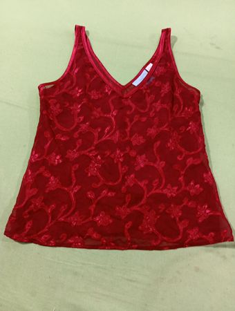 Warner's Schlafanzug Rotes Blumen-Spitzen-Top