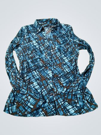 APT.9 Blaues und braunes abstraktes Muster Langarm-Hemd mit Knopfleiste