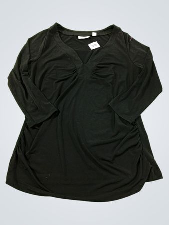 New York & Company Stretch Schwarzes gerafftes V-Ausschnitt-Oberteil
