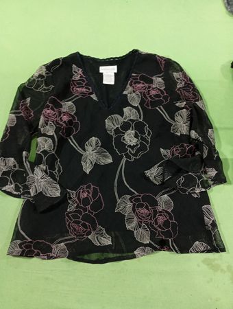 WORTHINGTON Damen Schwarze Chiffonbluse mit Blumenmuster