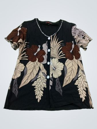 Wonder Woman schwarze Bluse mit Blumenmuster und kurzen Ärmeln