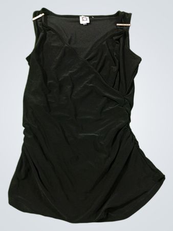 Anne Klein schwarzes ärmelloses gerafftes Top