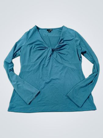 East5th Damen Oberteil mit gedrehtem Vorderteil, lange Ärmel, blau, Größe M