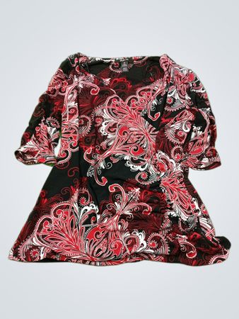 Style & Co Women's Schwarze-rote Paisley-Print 3/4-Ärmel-Bluse