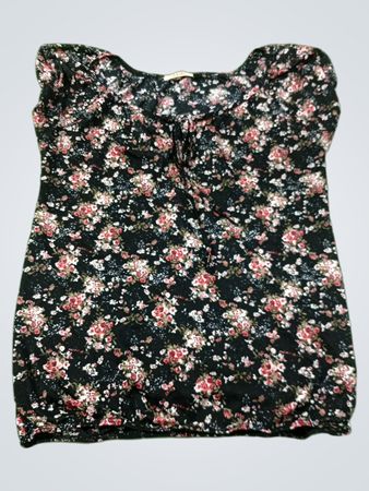 LAVISH Schwarzes Top mit Blumenmuster und kurzen Ärmeln