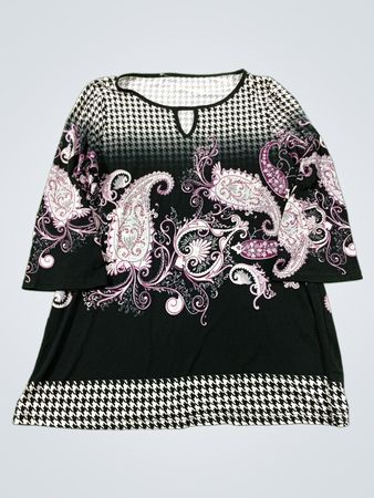 Schwarz-weißes Hahnentritt- und Paisley-Print-Kleid