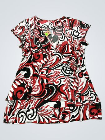 Studio 1940 Damen Kurzarm-Top mit rot-schwarz-weißem Wirbelmuster