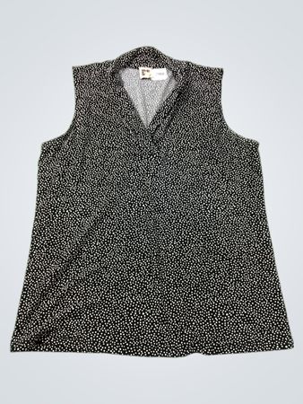 Anne Klein ärmelloses schwarzes und weißes gepunktetes Top