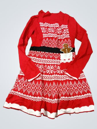Rotes Weihnachts-Pulli-Kleid mit Lebkuchenmann