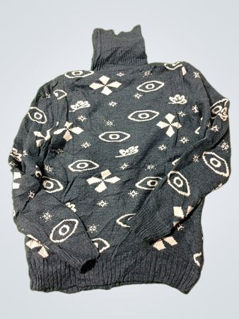 Blauer Rollkragenpullover mit Ziegengrafik