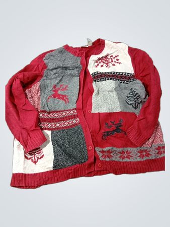 Cherokee Brand Rot- und Grau-Patchwork-Cardigan mit Rentier- und Schneeflockenmotiv