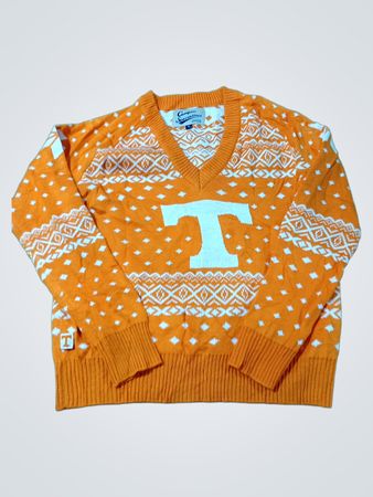 Campus Specialties Orange "T" Pattern V-Ausschnitt Pullover
