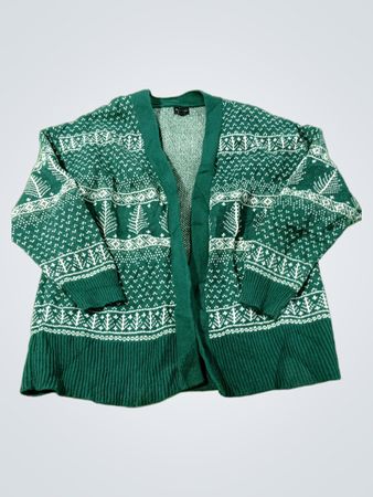 GRACE + KARMA Holiday grün-weiß gemusterte Strickjacke
