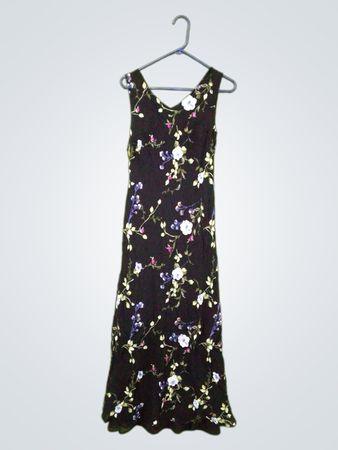 Carole Little schwarzes Maxikleid mit Blumenmuster