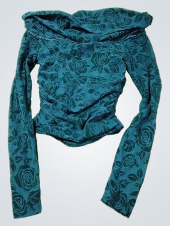 Wild Fable Teal Rose Print Langärmeliges Oberteil