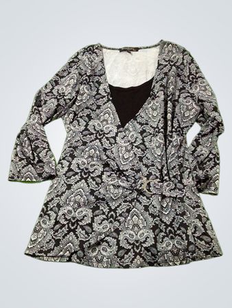 SIMPLICITY Schwarzes Paisley-Muster Langarm-Oberteil