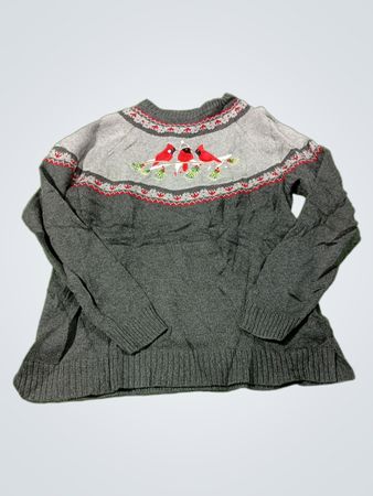 Christopher & Banks Women's Gray Cardinal Fair Isle Knit Sweater