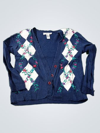 Private Party Blau Argyle Blumen Bestickter Cardigan