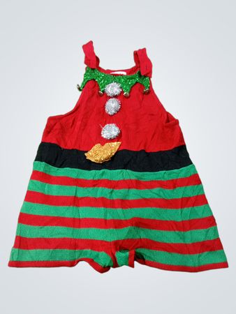 Rot-grün gestreifter Elf-Strampler