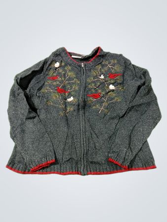 Croft & Barrow Petite Kardinal Gestickter Reißverschluss-Cardigan