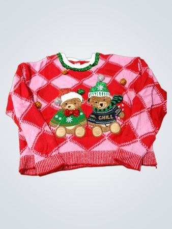 Holiday Time Ugly Christmas Sweater with Two Bears