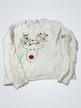 No Boundaries White Rentier Pailletten Weihnachts-Pullover