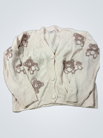 Cremefarbener Teddybär-Strickcardigan