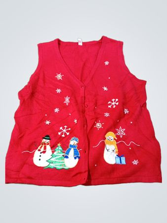 Rotes ärmelloses Weihnachtsweste mit Schneemännern