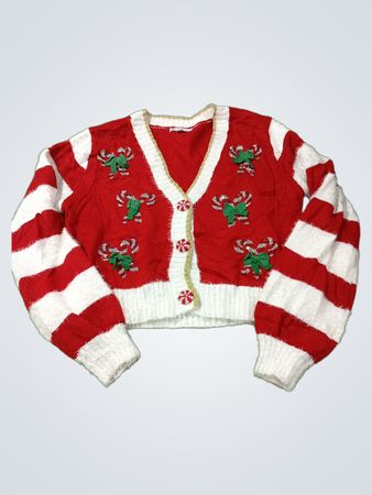 Jolly Sweaters Rotes & Weißes Zuckerstangen-Weihnachtscardigan