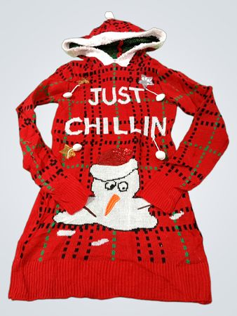 Roter "Just Chillin" Schneemann Weihnachts-Pullover