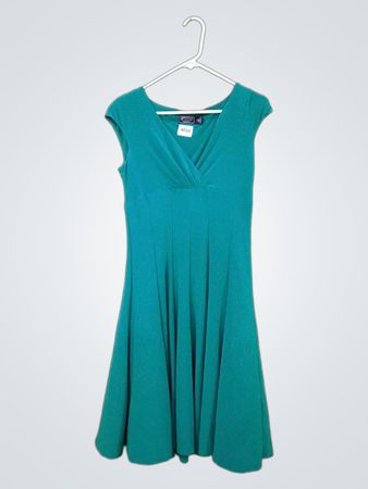 American Living Teal V-Neck Fit & Flare Kleid
