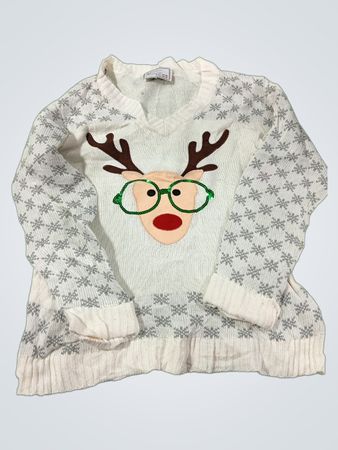 Weihnachtspullover in Weiß mit Rentier-Motiv