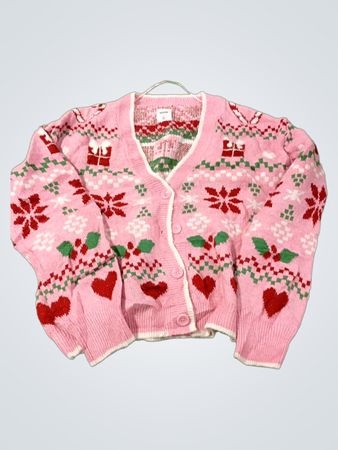 Rosa Weihnachts-Print-Cardigan