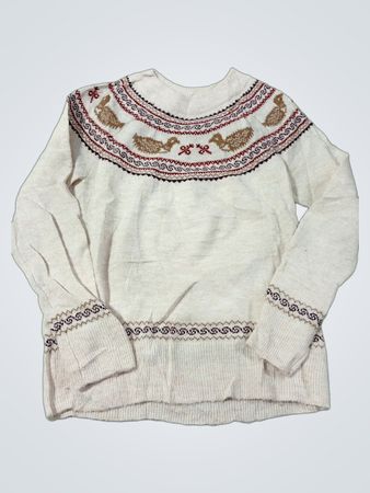 Cremefarbener Pullover mit Vogelmuster