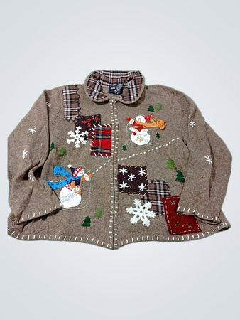 Designer Originals STUDIO JOY Weihnachts-Pullover mit Schneemann- und Schneeflocken-Applikation