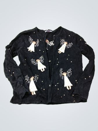 Schwarzer Cardigan mit Engel-Applikationen