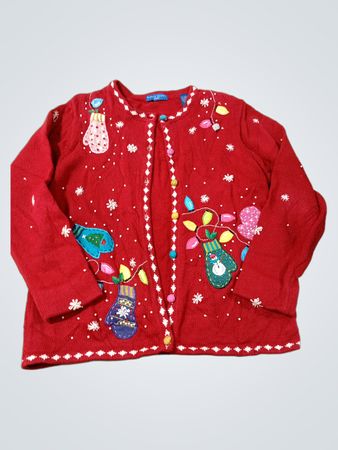 Karen Scott Sport Roter Weihnachts-Fäustling & Lichter Cardigan