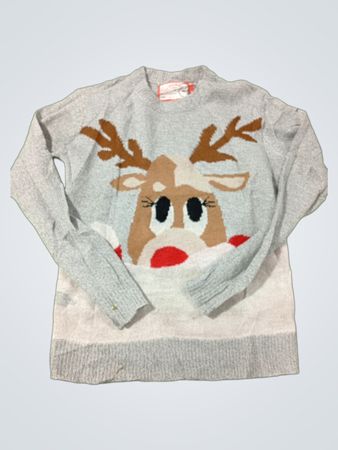 Grauer Weihnachts-Pullover mit Rentier-Grafik