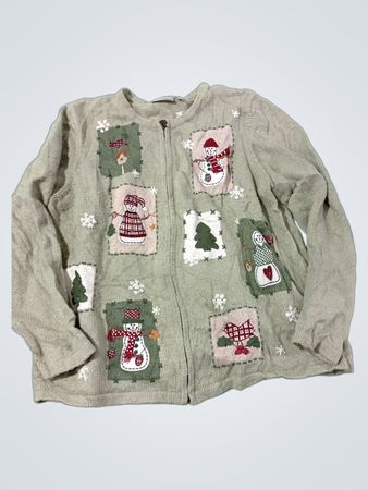 Croft & Barrow Woman Weihnachtsfrau Schneemann- & Baum-Applikations-Reißverschluss-Cardigan