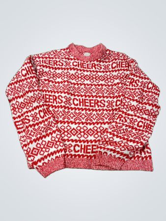 A New Day Red and White "Cheers" Fair-Isle-Strickpullover