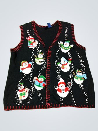 Basic Editions Schwarzer Schneemann Hässliche Weihnachtspullover-Weste