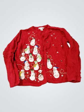 Roter Weihnachts-Pullover mit Schneemann-Applikation