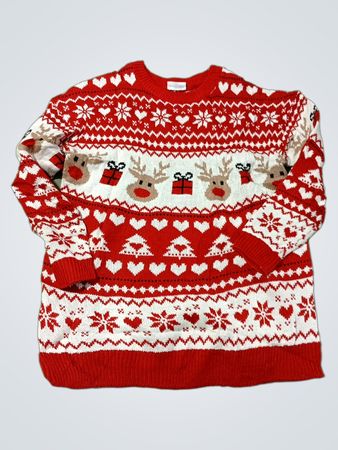 Beliebte Damen Roter Weihnachts-Pullover mit Rentier- und Herzmuster