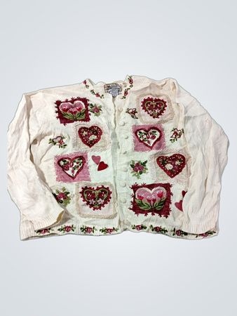 Heirloom Collectibles Weiße Herz bestickte Strickjacke