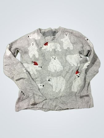 Grau­er Pullover mit Eisbärmotiv