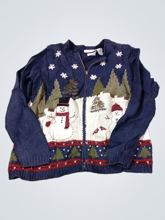 Croft & Barrow Women's Ugly Christmas Sweater with Snowman and Trees