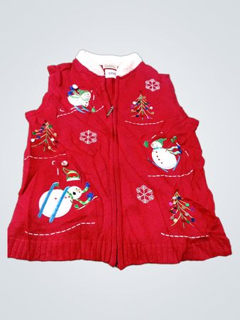 Classic Elements Roter Weihnachtsweste mit Schneemännern und Bäumen