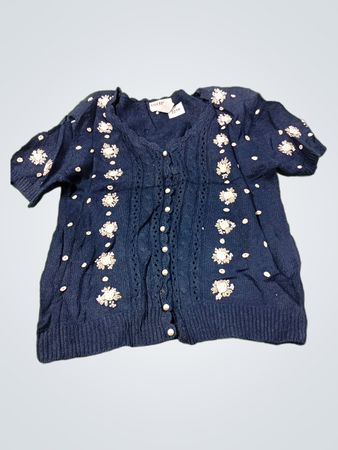 Essentials navy blue bestickter Kurzarmcardigan